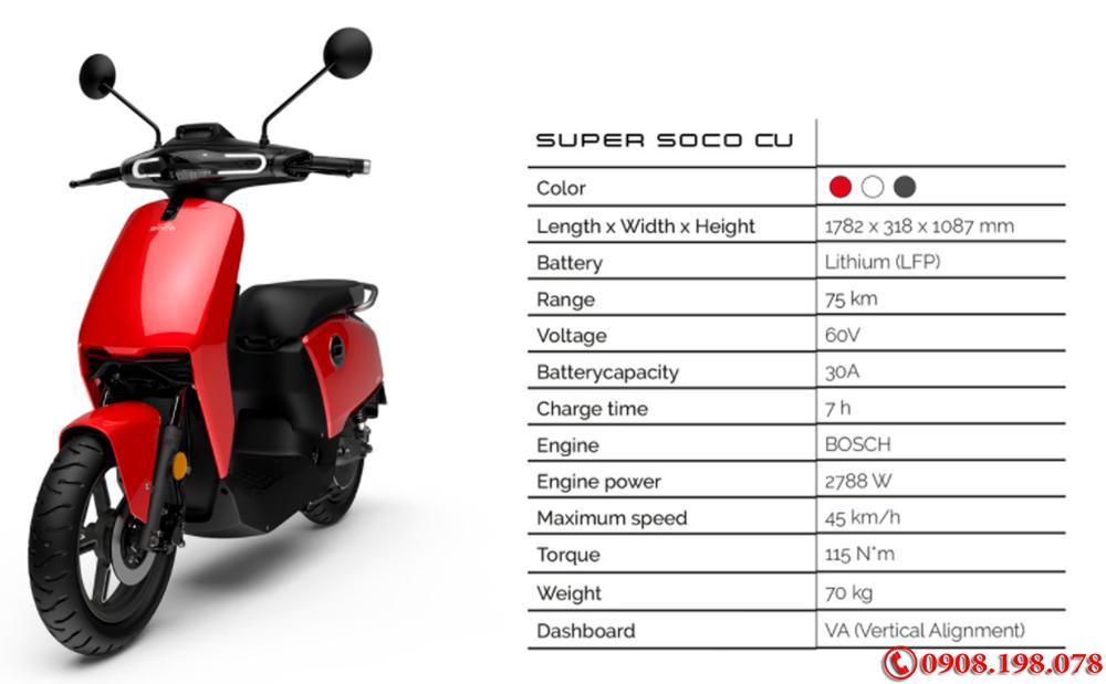 Xe  xe điện mini Super Soco Cux 2700W- Chạy 75km 1 Lần Sạc